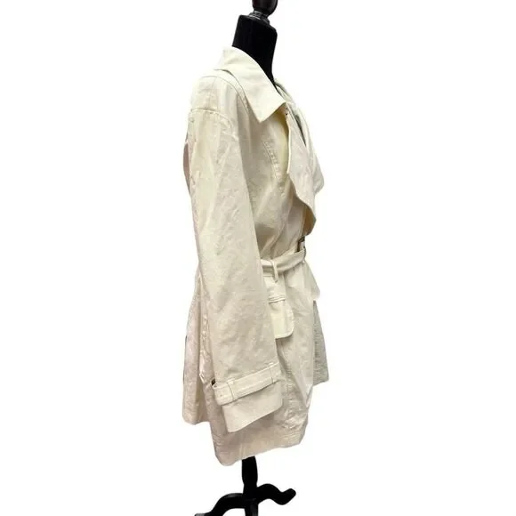 Talbots 20W Belted Cotton Trench Coat Cream Ivory Double Breasted Classic Chic - Picture 7 of 10